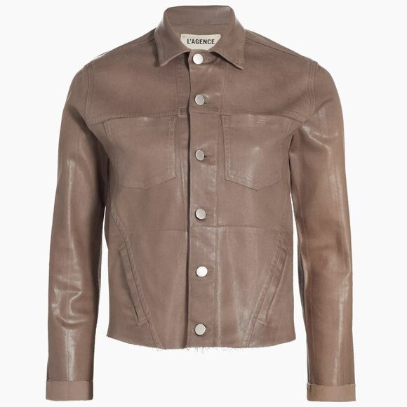 L’AGENCE Janelle Coated Denim Fitted Jacket • Medium • Deep Taupe • Pristine! - Picture 3 of 8